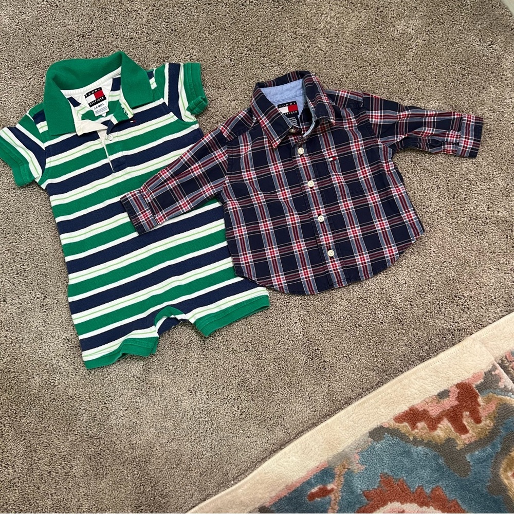 100% cotton baby boy Romper & Plaid button down shirt size 3/6 months no flaws